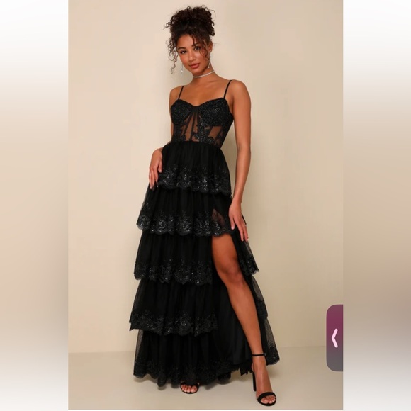 Lulu's Black Lace High-Low Dress - Picture 1 of 10